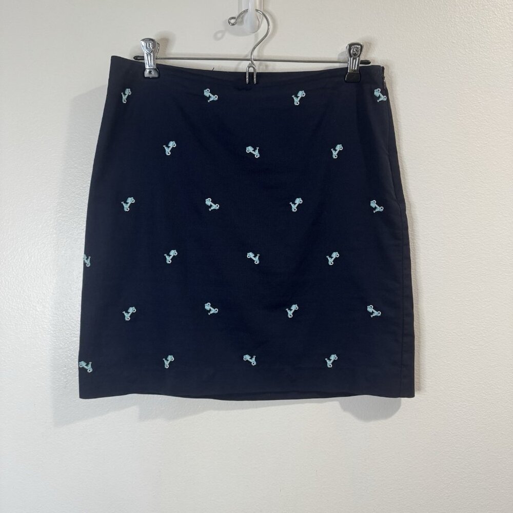 Talbots Skirt 2 / XS A-line Navy Blue Embroidered Vespa Scooter Summer Nautical